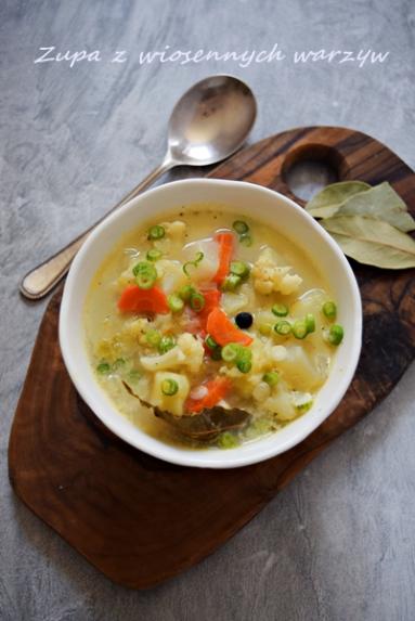 Wiosenna zupa z ryżem i warzywami 